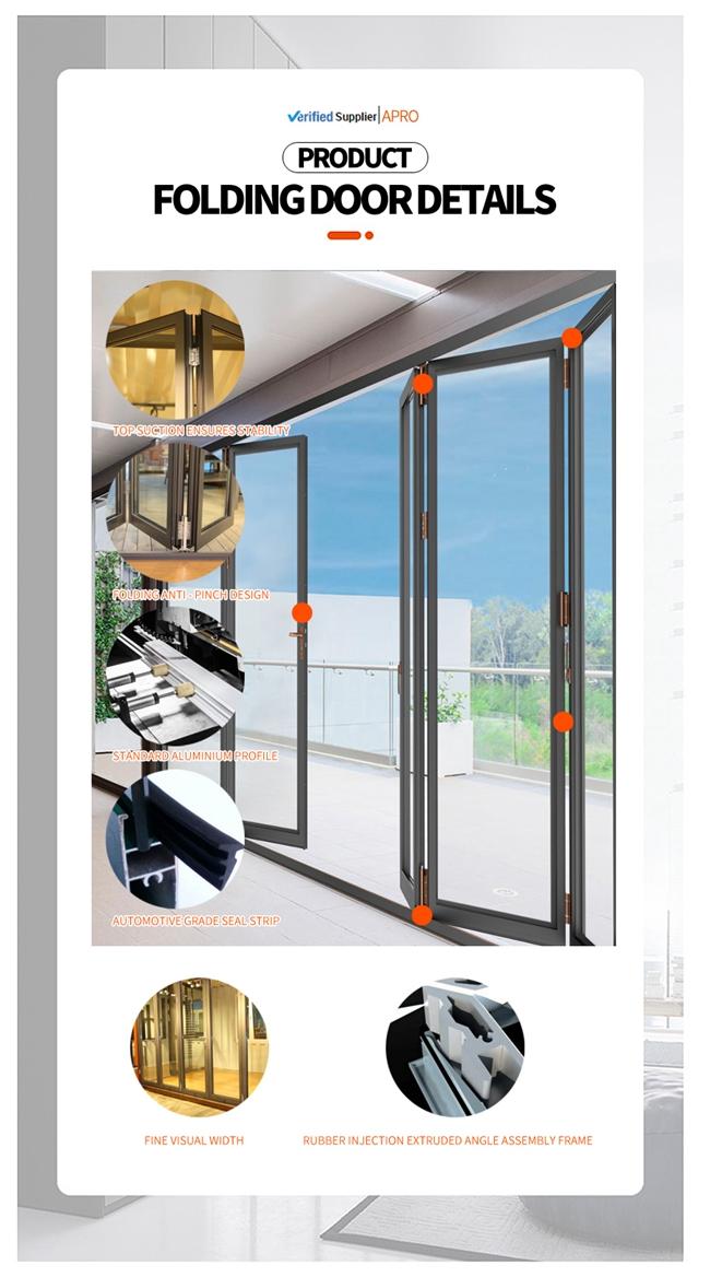 Glastüräußeres der frameless Falte, Raumteiler-Akkordeonfalttüren, Falttür-Details 13