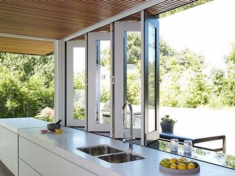 Handelssystem-ausgeglichenes Glasaluminium Bifold Windows für Wohnzimmer lowes Bifalten-Tür Bi, das Außentüren faltet